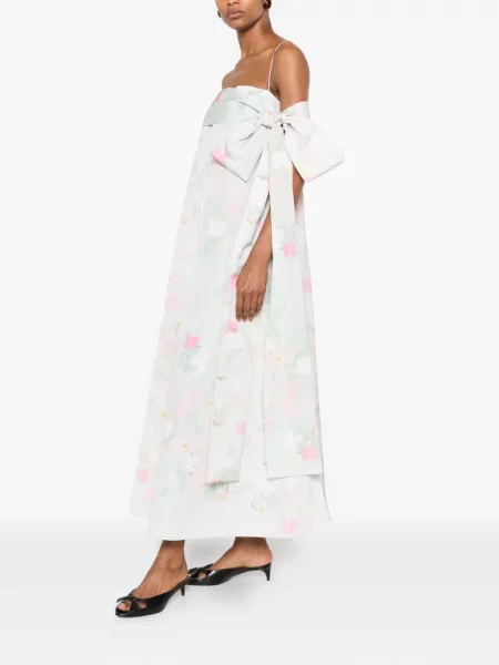 Rochie Bernadette cu funde cu model floral verde