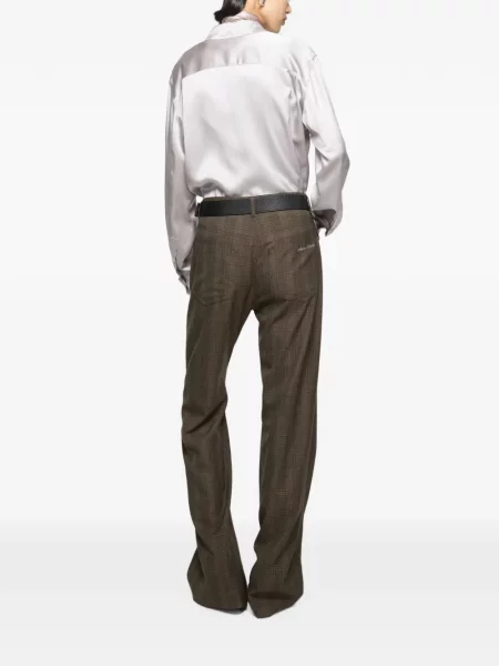 Pantaloni Acne Studios de lână în carouri maro