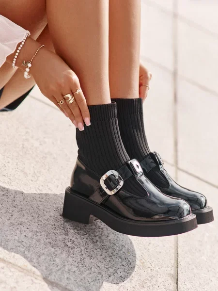 Cizme scurte S. Barski din piele slip-on negru