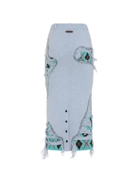Fustă Moschino zdrențuiți cu model argyle albastru