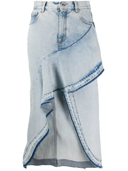 Fustă din denim Off-white cu volane asimetrică alb