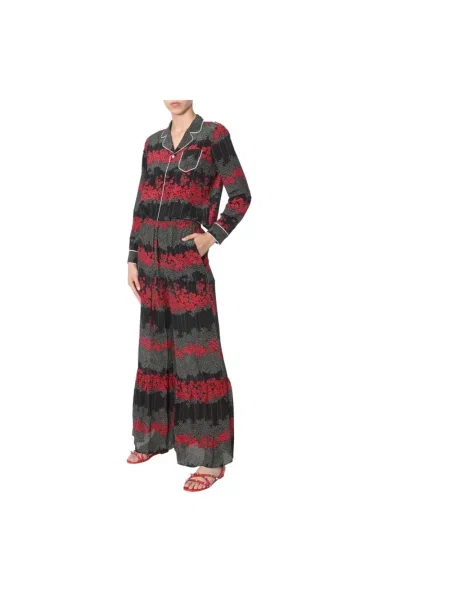 Lniane spodnie Red Valentino z nadrukiem czarne