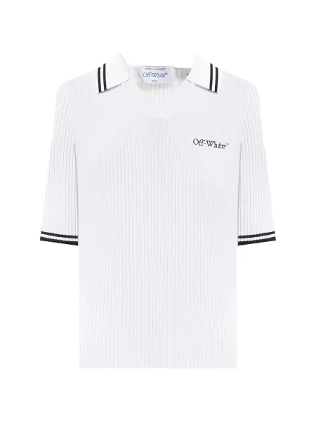 Top Off-white tricotate cu autograf alb