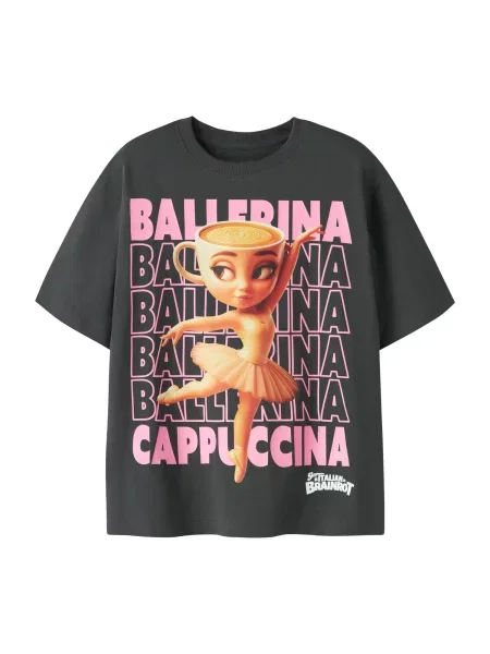 NAME IT Tricou NKFAida Brainr portocaliu / roz pastel / negru alb