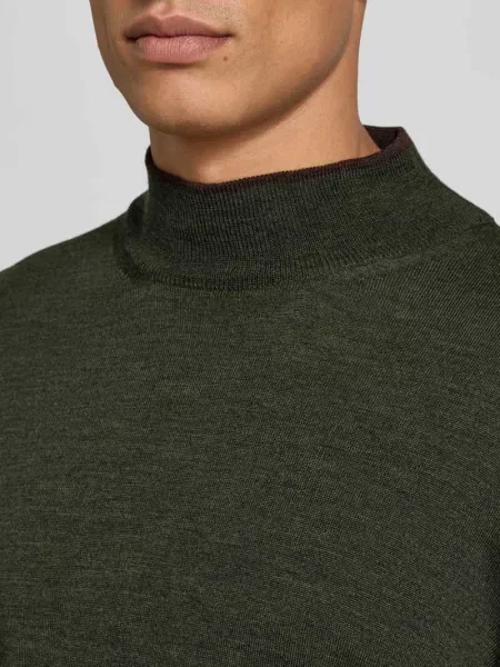 Sweter z dzianiny z półgolfem Cruna khaki