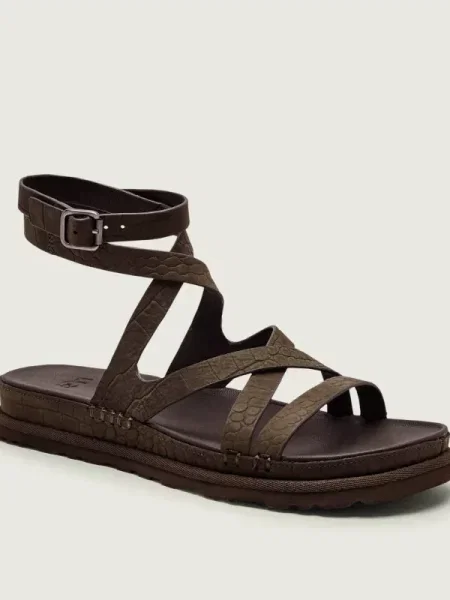UGG sandale de piele W Goldengaze Embossed Ankle Wrap maro