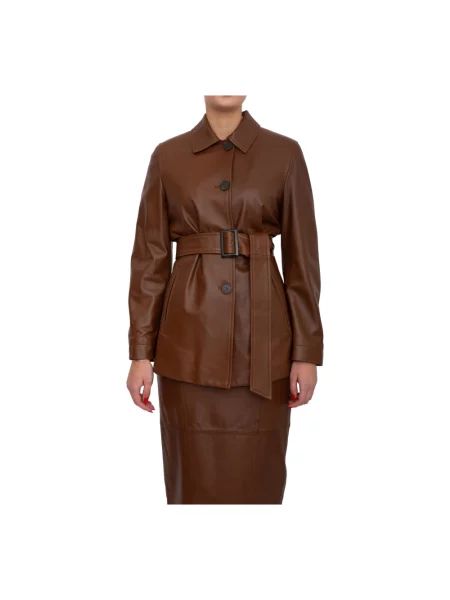 Kurtka skórzana Max Mara brązowa