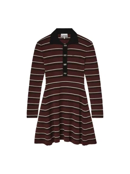 Sukienka Ganni wełniana z paskiem brązowa