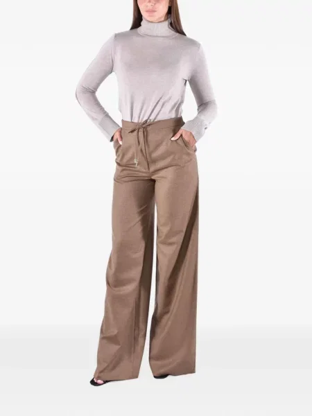 Pantaloni Max Mara de flanelă cu cordon maro