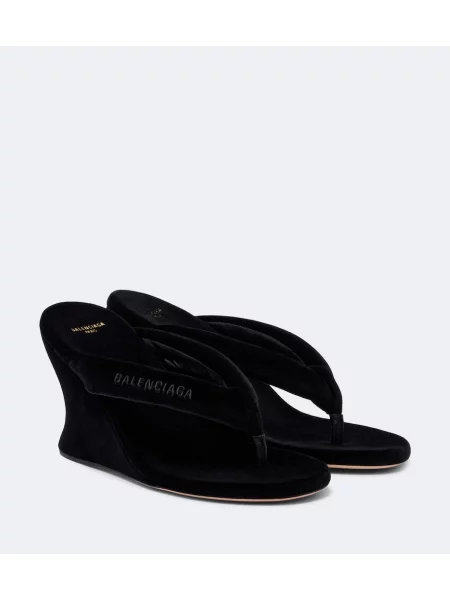 Chiloți tanga Balenciaga de catifea cu pană negru