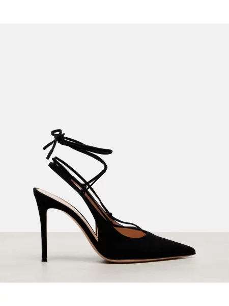 Pantofi cu toc Gianvito Rossi cu șireturi din piele de căprioară slingback negru