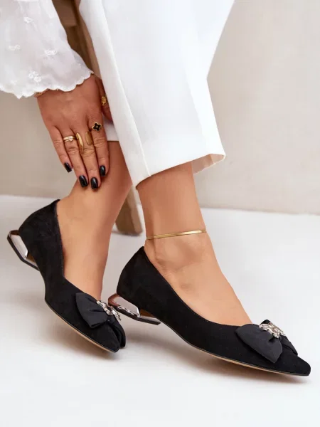 Semišové elegantní baleríny Laura Messi s mašlí černé