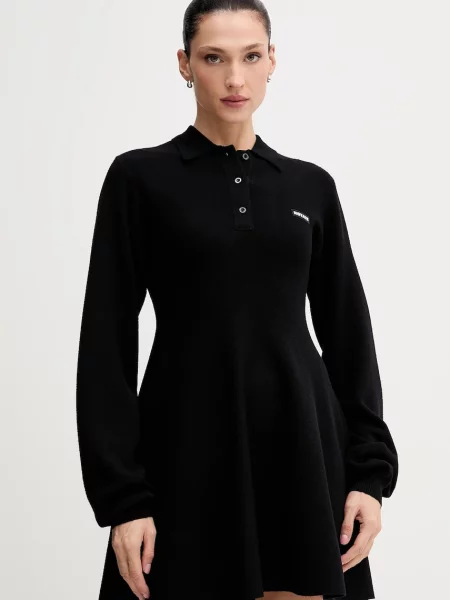 Rotate rochie cu lână mini evazați negru