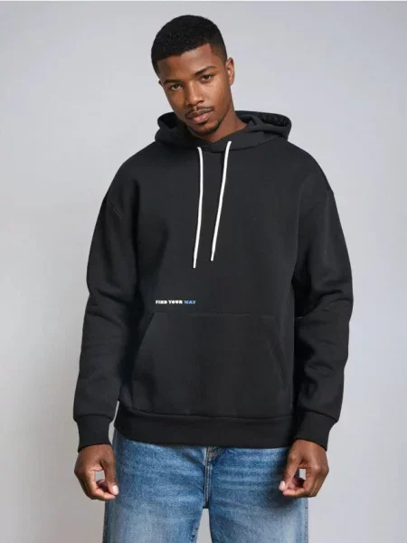 Sinsay Bluza hoodie z napisem czarny