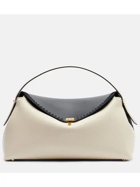 Usnjena usnjena torbica Toteme z vezenjem črna