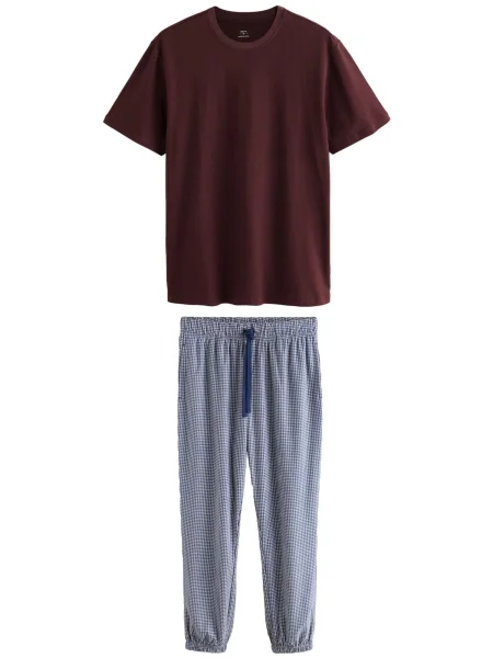 Next Dolga pižama Motionflex mornarska / burgund bela