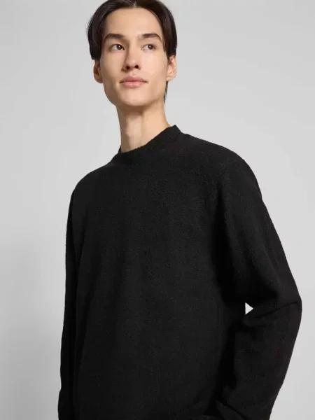 Sweter dzianinowy z kołnierzykiem polo model MAVERICK' Jack & Jones Premium czarne