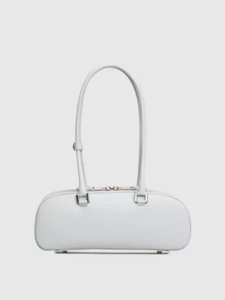 Шкіряна сумка-багет з логотипом Christian Villa блакитна