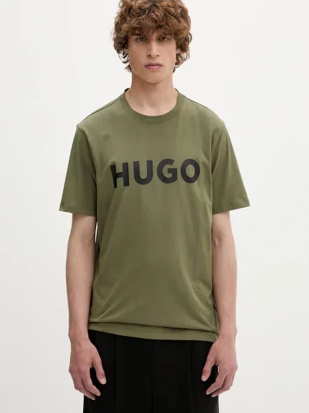 HUGO kratka majica z elastanom Dulivio zelena