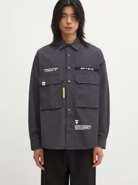 AAPE cămașă Main cu guler clasic relaxed gri
