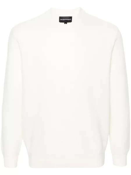 Вълнен пуловер Emporio Armani с кръгло деколте бяло