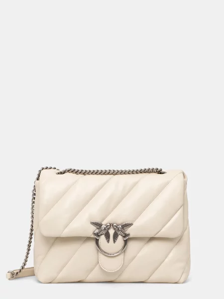 Pinko crossbody torbica usnjena bež