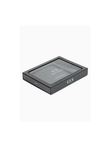 Armani Exchange portfel skórzany + brelok czarny