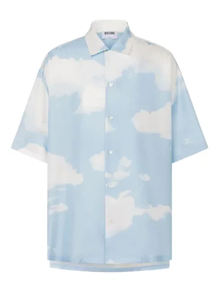 Копринена риза Moschino синьо