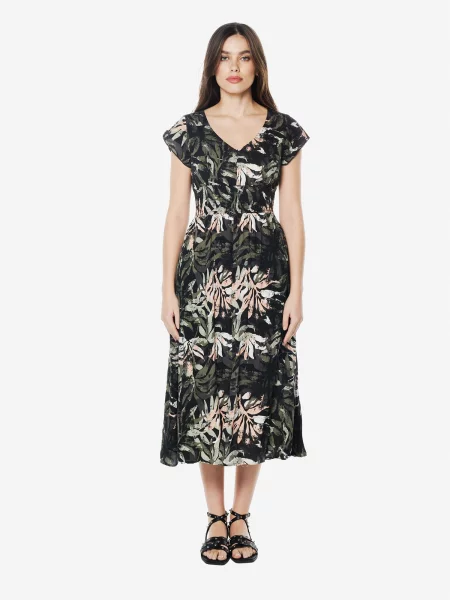 KOROSHI Rochie oliv / verde mentă / portocaliu caisă negru