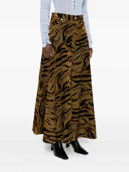 Maksi spódnica jeansowa Ganni z nadrukiem w tygrysie prążki brązowa