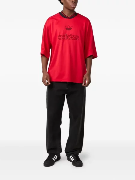 Top Adidas cu dungi cu broderie roșu