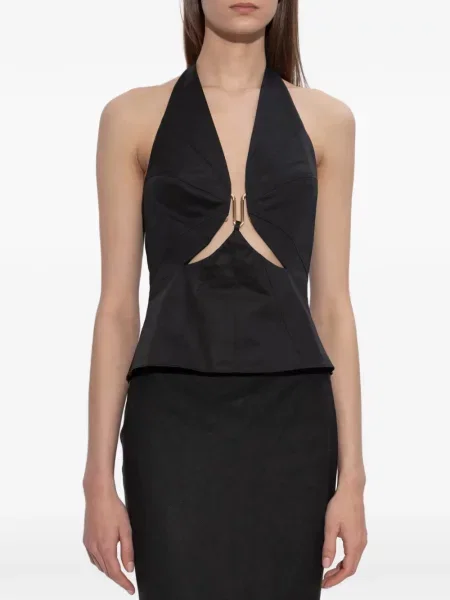 Top Cult Gaia cu gât halter negru