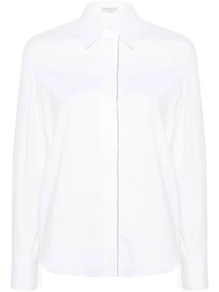 Koszula Brunello Cucinelli popelinowa z koralikami biała