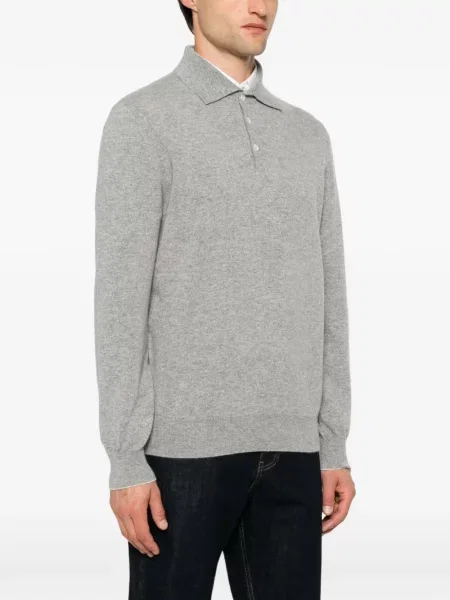 Lung tricou polo Brunello Cucinelli gri