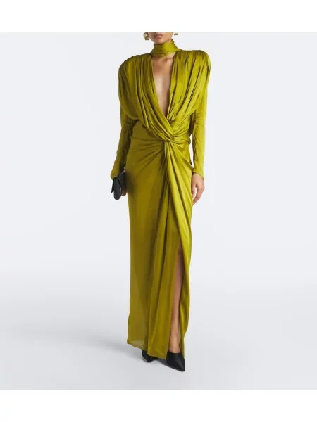Rochie maxi Balmain din satin drapată verde