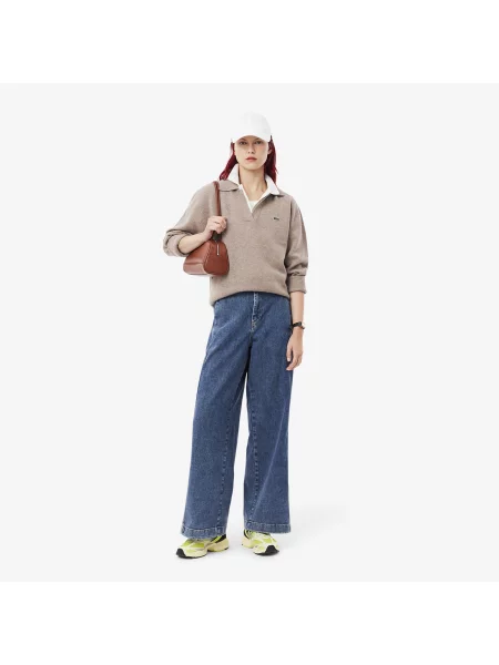 Lacoste Kaszmirowy Sweter Z Kołnierzykiem Polo 3D beżowa