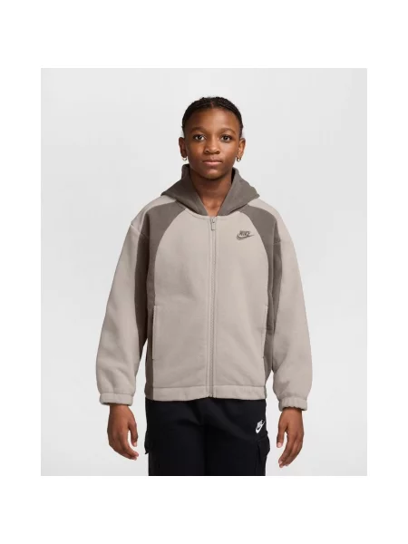 Bluza z kapturem Nike Club Fleece Full Zip beżowo junior XS brązowa