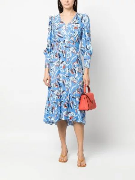 Gėlėta raštuota midi suknelė Dvf Diane Von Furstenberg iki kelių mėlyna