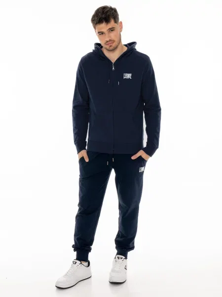 Bluza z kapturem zapinana na z małym logo niebieska