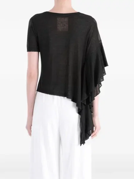 Tricou Uma Wang cu volane asimetric negru