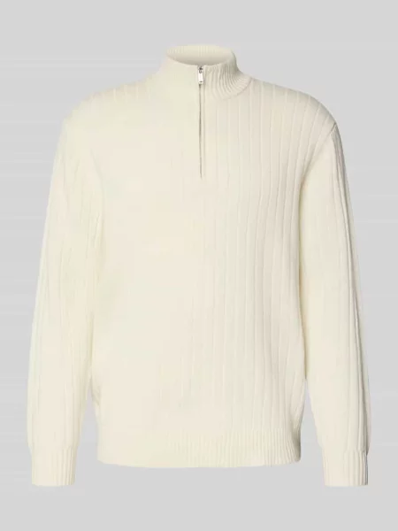 Sweter wełniany z zapinanym kołnierzem Profuomo biały