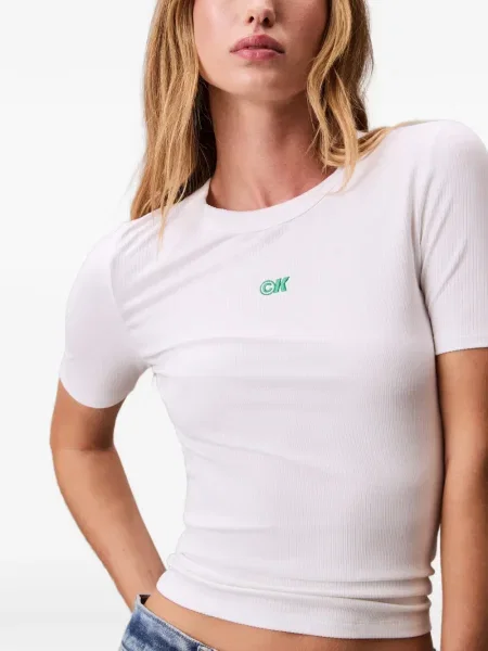 Тениска Calvin Klein с автограф бяло