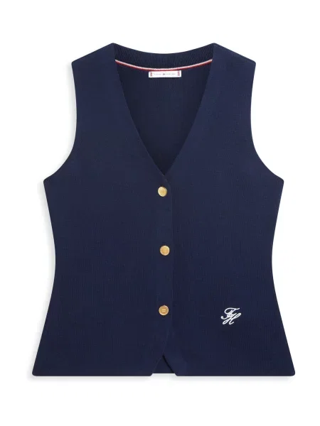TOMMY HILFIGER Vestă tricotată bleumarin alb