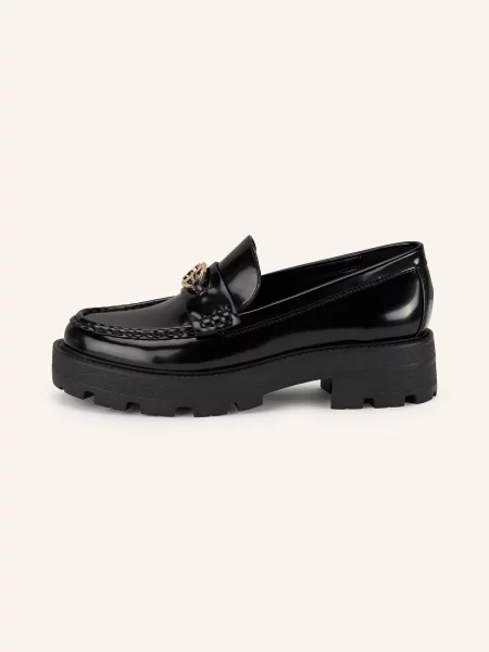 Lniane lakierowane loafersy Guess czarne