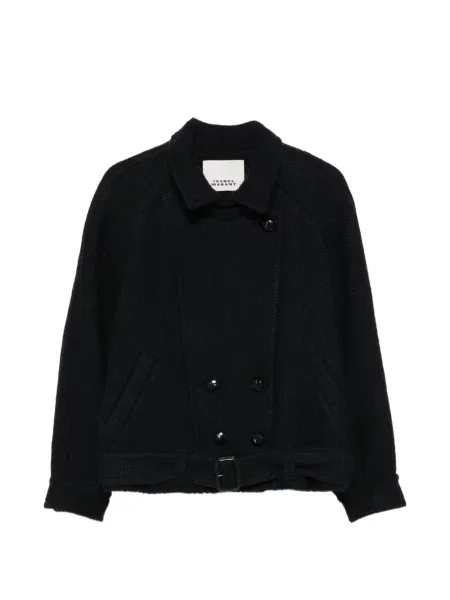 Palton Isabel Marant cu model herringbone cu două rânduri de nasturi albastru