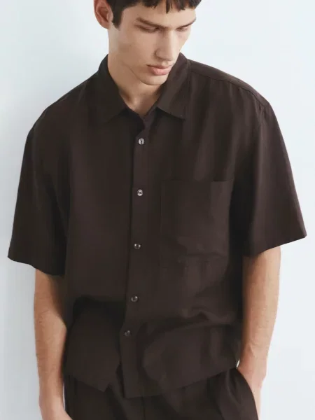 Pull&Bear Cămașă ciocolatiu