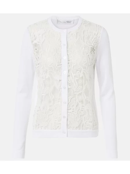 Cardigan Oscar De La Renta din dantelă alb