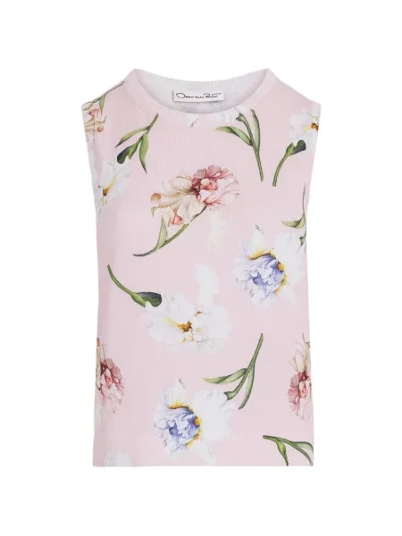 Top Oscar De La Renta cu model floral tricotate cu imagine roz