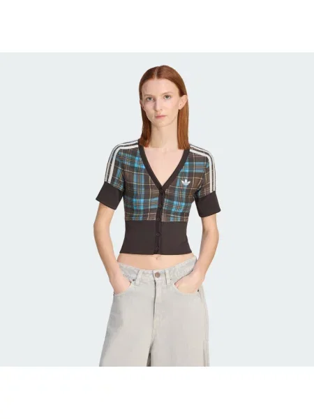 Koszula w kratę z dekoltem w kształcie litery V i