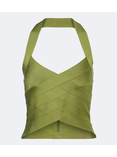 Top Retrofete cu gât halter verde